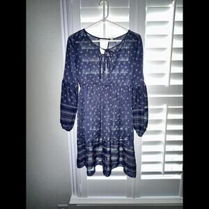 Mudd Blue Pattern Dress Longsleeve Swim Coverup Size Small